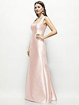 Side View Thumbnail - Blush Satin Square Neck Fit and Flare Maxi Dress