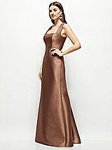 Side View Thumbnail - Cognac Satin Square Neck Fit and Flare Maxi Dress