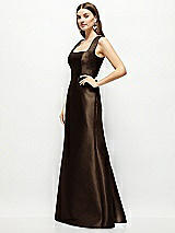 Side View Thumbnail - Espresso Satin Square Neck Fit and Flare Maxi Dress