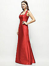 Side View Thumbnail - Poppy Red Satin Square Neck Fit and Flare Maxi Dress
