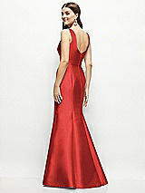 Rear View Thumbnail - Poppy Red Satin Square Neck Fit and Flare Maxi Dress