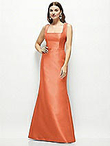 Front View Thumbnail - Portofino Orange Satin Square Neck Fit and Flare Maxi Dress