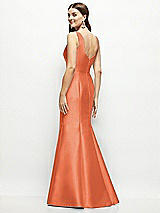 Rear View Thumbnail - Portofino Orange Satin Square Neck Fit and Flare Maxi Dress
