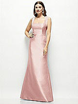 Front View Thumbnail - Rose Satin Square Neck Fit and Flare Maxi Dress