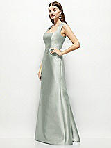 Side View Thumbnail - Willow Green Satin Square Neck Fit and Flare Maxi Dress