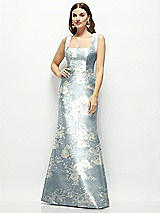 Front View Thumbnail - Porcelain Blue Seraphina Floral Floral Satin Square Neck Fit and Flare Maxi Dress