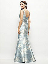 Rear View Thumbnail - Porcelain Blue Seraphina Floral Floral Satin Square Neck Fit and Flare Maxi Dress