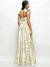 Rear View Thumbnail - Butter Yellow Floral Floral Satin Corset Maxi Dress with Ruffle Straps & Skirt
