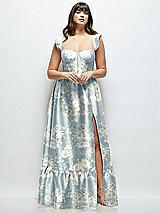 Alt View 1 Thumbnail - Porcelain Blue Seraphina Floral Floral Satin Corset Maxi Dress with Ruffle Straps & Skirt