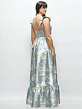 Alt View 3 Thumbnail - Porcelain Blue Seraphina Floral Floral Satin Corset Maxi Dress with Ruffle Straps & Skirt
