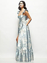 Side View Thumbnail - Porcelain Blue Seraphina Floral Floral Satin Corset Maxi Dress with Ruffle Straps & Skirt