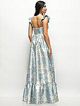 Rear View Thumbnail - Porcelain Blue Seraphina Floral Floral Satin Corset Maxi Dress with Ruffle Straps & Skirt