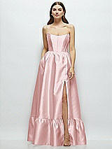 Front View Thumbnail - Ballet Pink Strapless Cat-Eye Boned Bodice Maxi Dress with Ruffle Hem