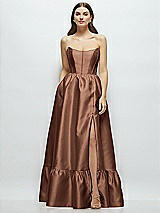 Front View Thumbnail - Cognac Strapless Cat-Eye Boned Bodice Maxi Dress with Ruffle Hem