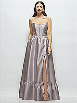 Front View Thumbnail - Cashmere Gray Strapless Cat-Eye Boned Bodice Maxi Dress with Ruffle Hem