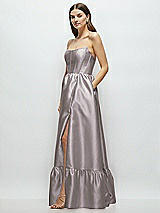 Side View Thumbnail - Cashmere Gray Strapless Cat-Eye Boned Bodice Maxi Dress with Ruffle Hem