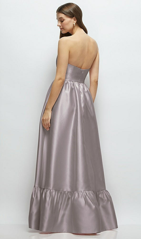 Back View - Cashmere Gray Strapless Cat-Eye Boned Bodice Maxi Dress with Ruffle Hem