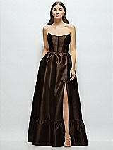 Front View Thumbnail - Espresso Strapless Cat-Eye Boned Bodice Maxi Dress with Ruffle Hem