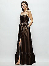 Side View Thumbnail - Espresso Strapless Cat-Eye Boned Bodice Maxi Dress with Ruffle Hem