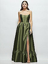 Front View Thumbnail - Olive Green Strapless Cat-Eye Boned Bodice Maxi Dress with Ruffle Hem