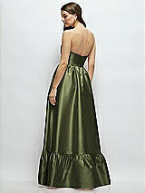 Rear View Thumbnail - Olive Green Strapless Cat-Eye Boned Bodice Maxi Dress with Ruffle Hem