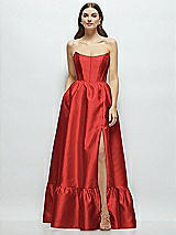 Front View Thumbnail - Poppy Red Strapless Cat-Eye Boned Bodice Maxi Dress with Ruffle Hem