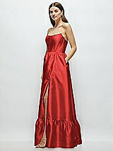Side View Thumbnail - Poppy Red Strapless Cat-Eye Boned Bodice Maxi Dress with Ruffle Hem