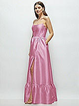 Side View Thumbnail - Powder Pink Strapless Cat-Eye Boned Bodice Maxi Dress with Ruffle Hem