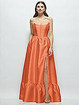 Front View Thumbnail - Portofino Orange Strapless Cat-Eye Boned Bodice Maxi Dress with Ruffle Hem
