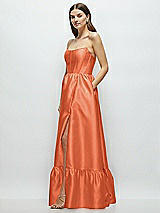 Side View Thumbnail - Portofino Orange Strapless Cat-Eye Boned Bodice Maxi Dress with Ruffle Hem