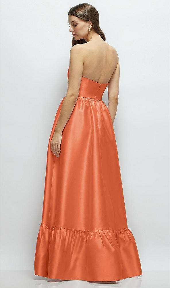 Back View - Portofino Orange Strapless Cat-Eye Boned Bodice Maxi Dress with Ruffle Hem
