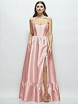 Front View Thumbnail - Rose Strapless Cat-Eye Boned Bodice Maxi Dress with Ruffle Hem