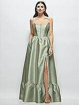 Front View Thumbnail - Sage Strapless Cat-Eye Boned Bodice Maxi Dress with Ruffle Hem