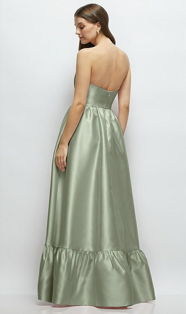 Back View - Sage Strapless Cat-Eye Boned Bodice Maxi Dress with Ruffle Hem