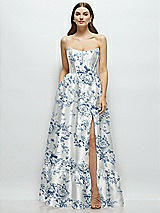 Side View Thumbnail - Cottage Rose Larkspur Floral Strapless Cat-Eye Boned Bodice Maxi Dress with Ruffle Hem