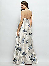 Rear View Thumbnail - Inkwash Blue Floral Floral Strapless Cat-Eye Boned Bodice Maxi Dress with Ruffle Hem
