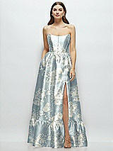 Side View Thumbnail - Porcelain Blue Seraphina Floral Floral Strapless Cat-Eye Boned Bodice Maxi Dress with Ruffle Hem