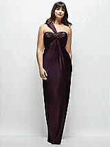 Alt View 1 Thumbnail - Deep Plum Satin Twist Bandeau One-Shoulder Bias Maxi Dress