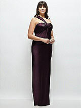 Alt View 2 Thumbnail - Deep Plum Satin Twist Bandeau One-Shoulder Bias Maxi Dress