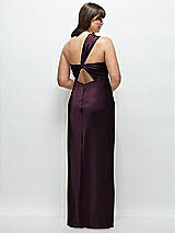Alt View 3 Thumbnail - Deep Plum Satin Twist Bandeau One-Shoulder Bias Maxi Dress