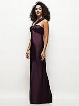 Side View Thumbnail - Deep Plum Satin Twist Bandeau One-Shoulder Bias Maxi Dress