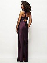 Rear View Thumbnail - Deep Plum Satin Twist Bandeau One-Shoulder Bias Maxi Dress