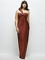 Alt View 1 Thumbnail - Auburn Moon Satin Twist Bandeau One-Shoulder Bias Maxi Dress