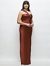 Alt View 2 Thumbnail - Auburn Moon Satin Twist Bandeau One-Shoulder Bias Maxi Dress