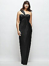 Alt View 1 Thumbnail - Black Satin Twist Bandeau One-Shoulder Bias Maxi Dress