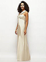 Side View Thumbnail - Champagne Satin Twist Bandeau One-Shoulder Bias Maxi Dress