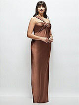 Alt View 2 Thumbnail - Cognac Satin Twist Bandeau One-Shoulder Bias Maxi Dress