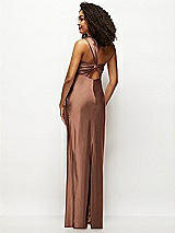 Rear View Thumbnail - Cognac Satin Twist Bandeau One-Shoulder Bias Maxi Dress