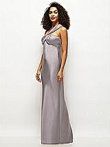 Side View Thumbnail - Cashmere Gray Satin Twist Bandeau One-Shoulder Bias Maxi Dress