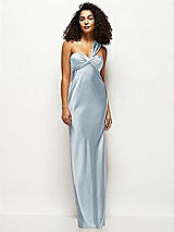 Front View Thumbnail - Mist Satin Twist Bandeau One-Shoulder Bias Maxi Dress